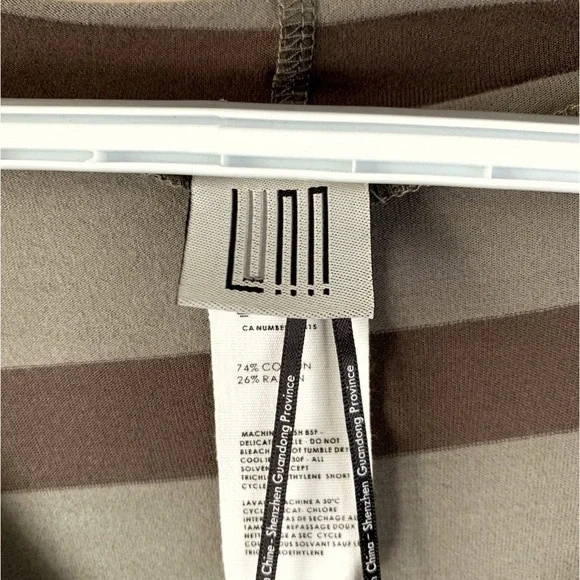 LUNN Lagenlook Gray Stripe Asymmetrical Waist Cap Sleeve Midi Dress Size 4 - Picture 7 of 7